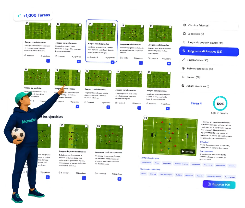 Captura de pantalla de la preparación de sesiones de entrenamiento en Alonbalon